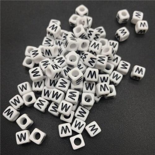 100pcs 6mm Letter W Square Alphabet Beads Acrylic Beads For Jewelry Making DIY Bracelet Necklace Accessories