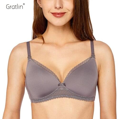 GRATLIN Womens Lightly Padded Breastfeeding Bra Wirefree Lace Lining Maternity Nursing Bra
