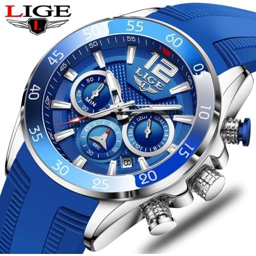 2021 Fashion Mens Watches LIGE Top Brand Luxury Silicone Sports Watch Men Quartz Clock Waterproof Wristwatches Relogio Masculino