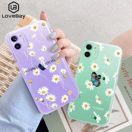 Lovebay New Summer Daisy Print Phone Case For iPhone 11 Pro Max XR X XS Max 6 6S 7 8 Plus 5 5S SE 2020 Soft TPU Clear Back Cover