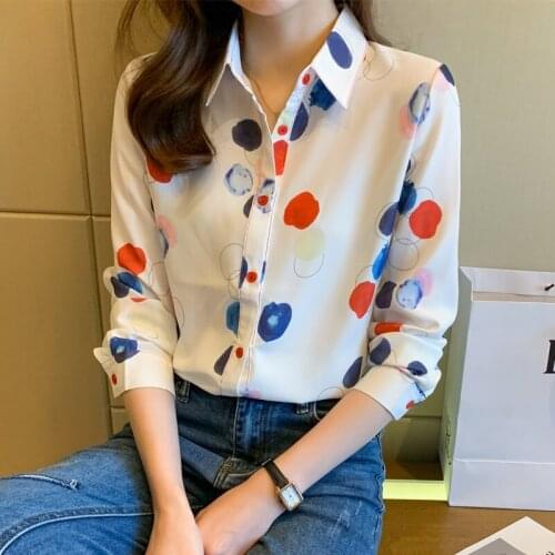 Chikichi 2021 Autumn Korean Fashion Lapel Casual Loose Chiffon Blouse Cardigan Thin Long Sleeve Sweet Print Shirt Women