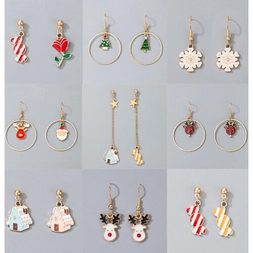 Docona Cute Geometric Tassel Snowflake Drop Dangle Earrings for Women Trendy Candy Crystal Flowers Hollow Ear Christmas Jewelry