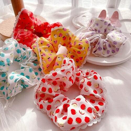 Fruit Pattern Print Scrunchies Baby Girls Elastic Hair Bands Hair Accessories Children Hair Styling Tools Barrettes Headdress