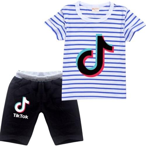 TIK TOK Cotton Girls Tops Fashion Summer Clothes Kids Shirts Cartoon Boys Short Sleeve Clothing Child T Shirt+Shorts
