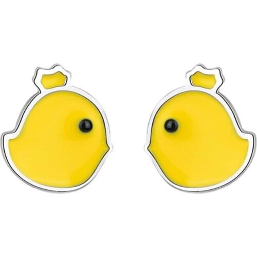 KOFSAC New Fashion 925 Silver Earrings For Women Party Cute Drop Glaze Small Yellow Chicken Stud Earring Jewelry Girl Best Gifts