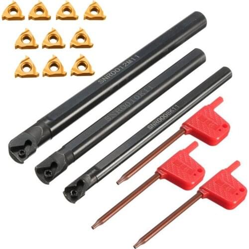 3Set SNR0008K11+SNR0010K11+SNR0012M11 Lathe Boring Bar 3Pcs Wrench+ 10X 11IR A60 Insert Wrench