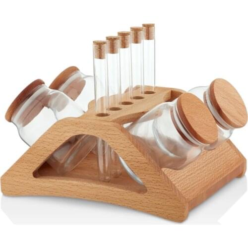 Spice Jars Storage Container Set of 10 Glass Wooden Lid Jar Storage Boxes With Wooden Stand and Spice Tubes For Gift Decorative