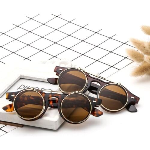 Summer Swim Eyewear Glasses Men Women Retro Flip Up Round Steampunk Sunglasses Vintage Black