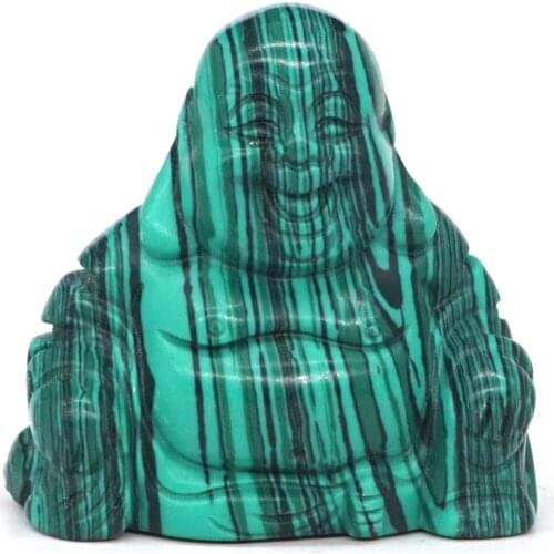 Maitreya Buddha Statue Green Taiwan Turquoise Crystal Hand Carved Stone Figurine Feng Shui Crafts Home Decor 1.4"