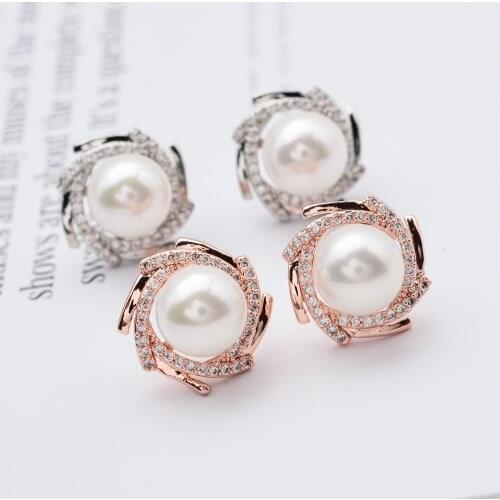 Mi Ni fashion classic pearl zircon earrings Simple and generous female/girl zircon earrings ER-283