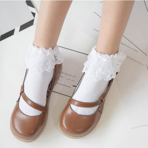 Socks Cute Ruffle Lace Soft and Comfortable Sweet Vintage Lolita Cotton Nude Ankle Korean Style Women Frilly Socks White Socks