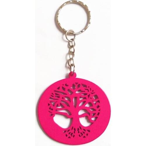 Fashion Hollow Out Life Tree Key Chain 11cm Wood Beads Key Ring Colorful Pendant Bag Charming Car Key Holder Personality Gifts