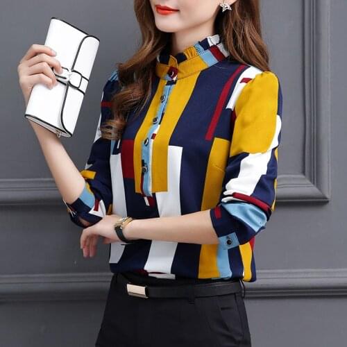 Fashion striped woman blouses 2020 long sleeve stand collar women blusas shirt office work wear womens tops and blouses
