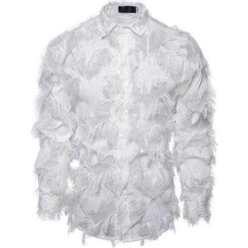 White Feather Cosplay Shirt Men 2020 Fashion Long Sleeve Button Up Shirt Mens Slim Fit Party Wedding Prom Dress Shirts Camisas