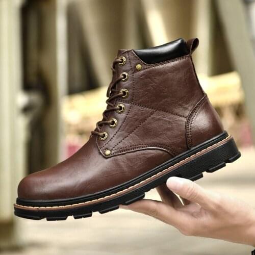 Men Boots Autumn Winter Tooling Motorcycle Boots Quality Cow Leather Round Men Casual Ankle Boots