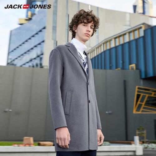 JackJones Mens Mid-length Double-faced Woolen Overcoat Wool Coat Basic| 219327524