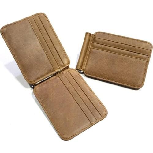 Aaby Men Wallets Fashion Short Desigh Iron Clamp Card Holder Men Leather Purse Solid Note Compartment High Quality Male Purse