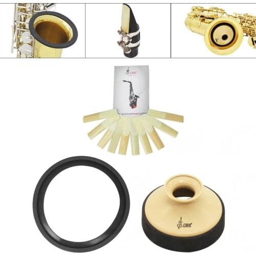 Alto Sax Accessories Kit with ABS Saxophone Mute + Rubber Protector Silencer Ring + 10pcs Reeds for Saxophone Musical Instrument