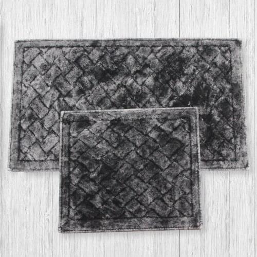 Knit Cotton 2-Piece Bath Mat Set Black Elegant Bathroom Decoration