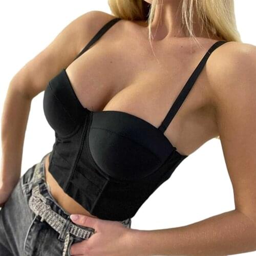 Solid Color Push Up Camisole Womens Sexy Corset Crop Tops Summer Spaghetti Strap Bustier Tops Clubwear Tee Tank Tops