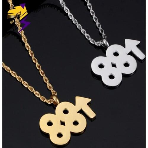 Hiphop Rock Number 88 Rising Pendant Necklaces for Men Women Stainless Steel Chain Lucky Double Eight Necklaces Street Jewelry