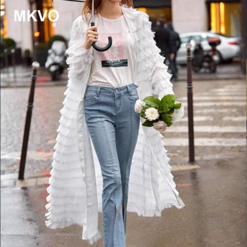 Coat women black white tassel long sleeve retro middle plus size cardigan windbreaker with belt ladies fashion moda feminina