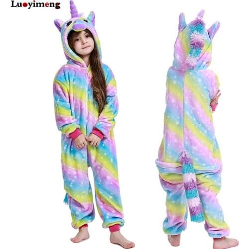Children Onesies Kids Unicorn Pajamas For Boys Girls Kigurumi Christmas Pyjamas Flannel Kids Jumpsuit Cartoon Animal Sleepwear