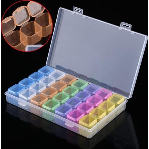 28 Grids Compartments Storage Box Empty Plastic Clear Pillbox Nail Art Rhinestone Jewelry Bead Display Case Organizer Container