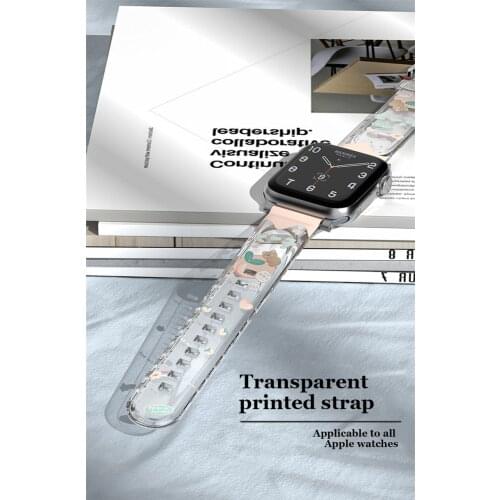 Resin Band For Apple Watch Strap Series 6/5/4/3/2/1SE Transparent Printing Creative Cute Iwatch Band 40/42/38/44MM Accessories
