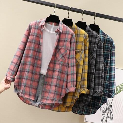 Women Plaid Shirts Long Sleeve Blouse Female Plaid Shirt Retro Style Button Up Spring Autumn Shirt Multicolor Plaid Shirts