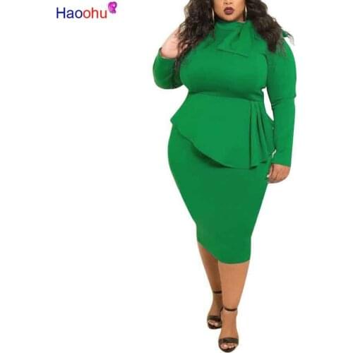 HAOOHU Sexy Party Dress Women 2018 Autumn Ruffle Long Sleeve Back Zip Elegant Bodycon Dress Black Blue Red Pencil Dresses