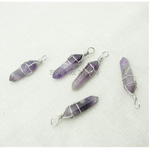 SP-044 Wire Wrapped Amethysts Point Pendant Silver
