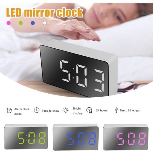 LED Mirror Alarm Clock Digital Snooze Desk Clock Wake Up Light Electronic Large Time Temperature Display Table LED Alarm Clock