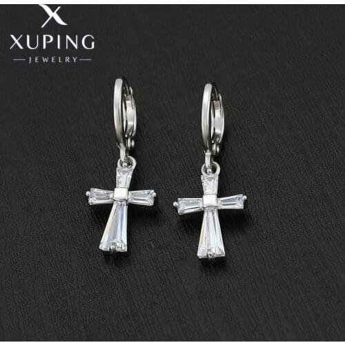 Xuping Jewelry Fashion New New Arrival Cross Trendy Rhodium Color Earrings for Women Girl Gift ZBE256