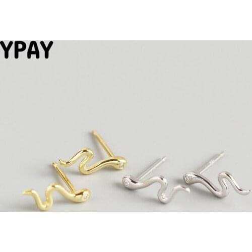 YPAY 100% Solid 925 Sterling Silver Stud Earrings for Women Europe INS Small Animal Snake Shape Smooth Earring Jewelry YME730
