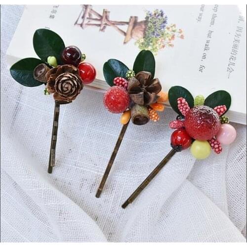 Christmas Hair Clips Berries flower Hairpin Cute lolita Girl wedding Photography Hair Accessories Hairpins B1016