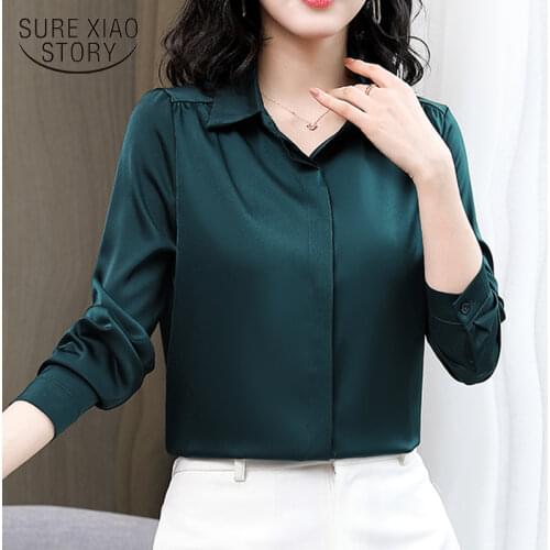 Women Shirt Fashion Long Sleeve OL Satin Shirts Women Blouse Turn Down Collar Silk Blouse Women Tops and Blouses Blusas 13040