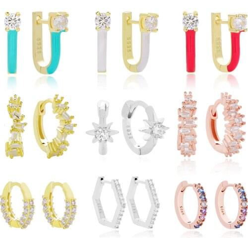 SHADOWHUNTERS Sterling Silver 925 Hot Sale Huggies Hoop Earrings With Clear Zircon Earrings Women Trendy Jewelry Piercings Arete