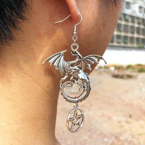 Punk Star Dragon Shape Big Dangle Earrings For Women Silver Color Gothic Vintage Animal Drop Earrings Trendy Statement Jewelry