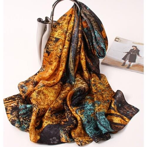 Women Real Silk Long Scarf 190*110cm Real Pure Silk Spring Wraps and Shawls Luxury Neckerchief Natural Silk Elegant Long Scarf