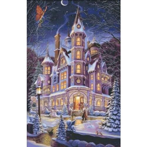 Winter Castle Tower Scenery Handmade Needlework Embroidery DIY Aida Cross Stitch Kits Crafts 14CT Unprinted Home decor wall Arts