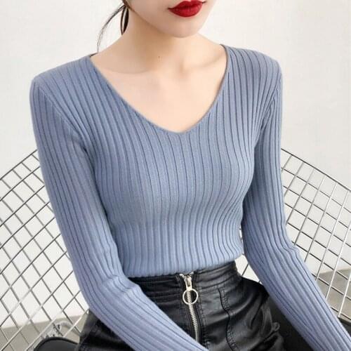 Winter Sweater Clothes Women Long Sleeve Women Sweater Slim V-Neck Knitted Sweater Women Pullovers Tops Woman Sweaters E498