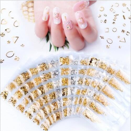 1pcs Mixed styles gold bar metal 3d nail art decorations Studs Hollow DIY Nail Art
