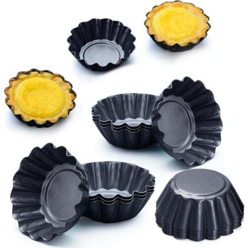 10pcs Home Kitchen Nonstick Ripple Carbon Steel Egg Tart Mold Flower Shape Reusable Cupcake And Muffin Baking Cup Tartlets Pans