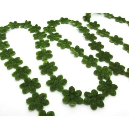 2 Yards 3/4 Inches Velvet Flower Trim|Sponge Filled|Puffy|Velvet Front Satin Backing|Green|Embellishment Scrapbooking Wedding