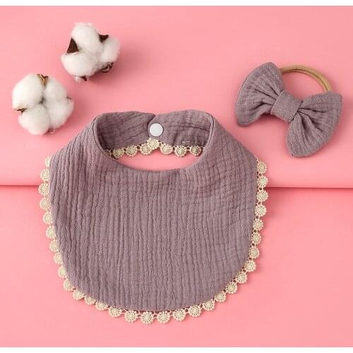 2Pcs Baby Bibs Triangle Double Cotton Bibs Tassel Saliva Towel Baby Headband Baby Boys Girls Feeding Apron Cotton Bandana Bibs