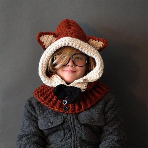 2020 new European and American winter new childrens wool hat cartoon animal fox cloak bib hooded men and women baby warm hat