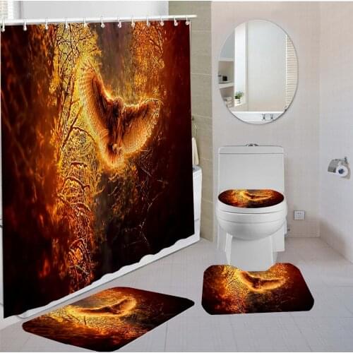 4 Pieces Curtains Owl Shower Curtain 3D Printing Animal Bathroom For Kids Bath Sets Toilet Cover Bath Mat Pad Durable Fabric