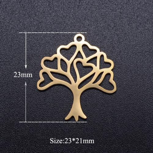5pcs/lot Heart Tree of Life Stainless Steel DIY Charms Wholesale Never Tarnish Jewelry Finding Supplies OEM Charm Accepted