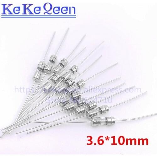 50pcs/lot 3.6*10MM With Lead Pin Glass Tube Fast Fuse 250V 3.6*10 F 0.5A 1A 1.5A 2A 2.5A 3A 3.15A 4A 5A 6.3A 8A 10A 12A 15A